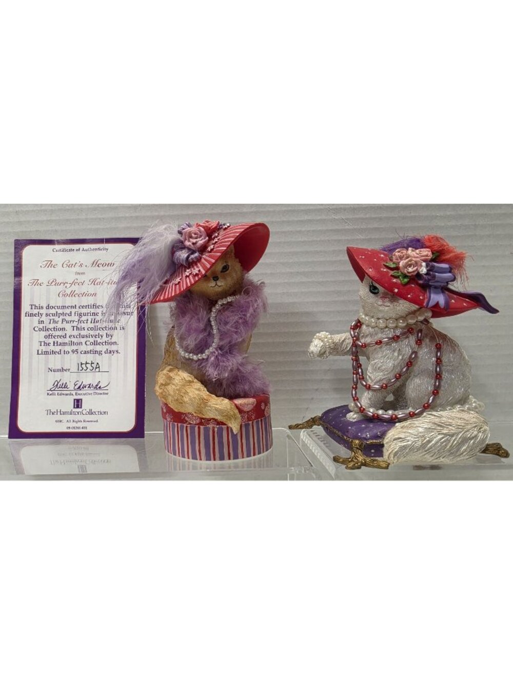 Hamilton Collection Purr-fect Hat-itude Cat Figurines Lot COA Hat Cats